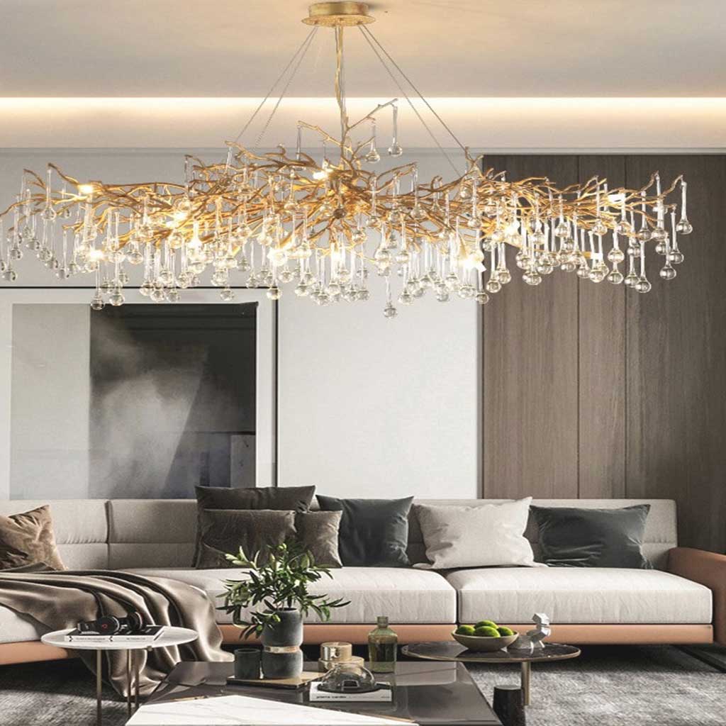 Chandelier Luxury Branch Glass Brass Water Drop