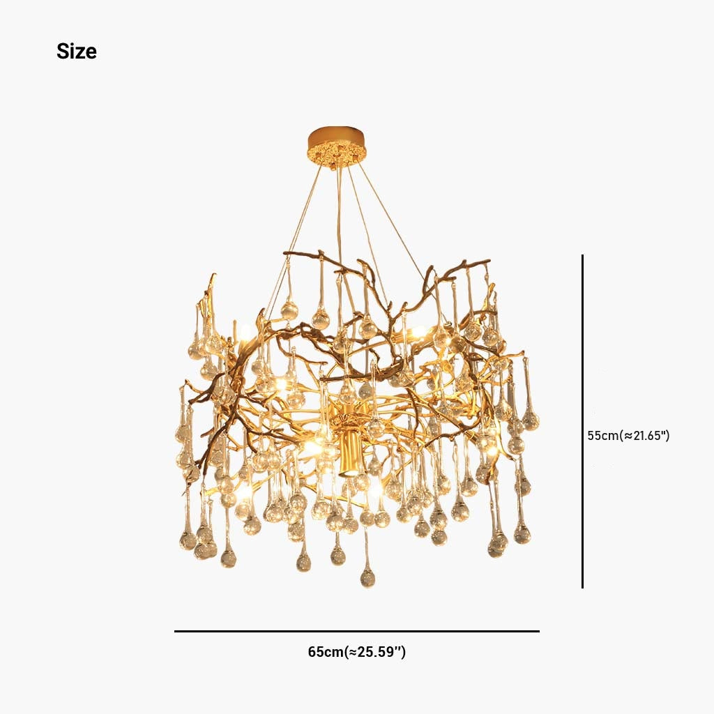 Chandelier Luxury Branch Glass Brass Water Drop