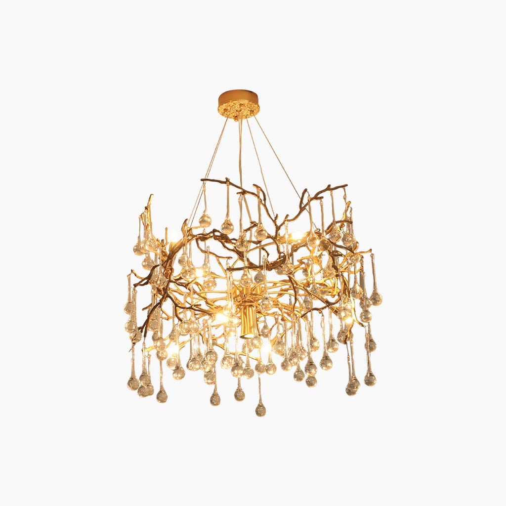 Chandelier Luxury Branch Glass Brass Water Drop