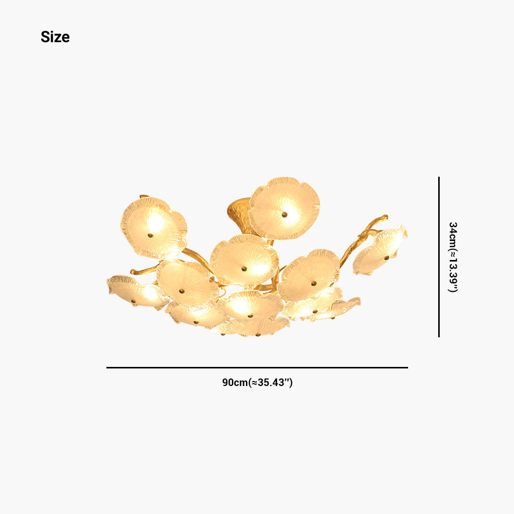 Chandelier Post-Modern High Ceiling Artistic Brass Branch Lotus