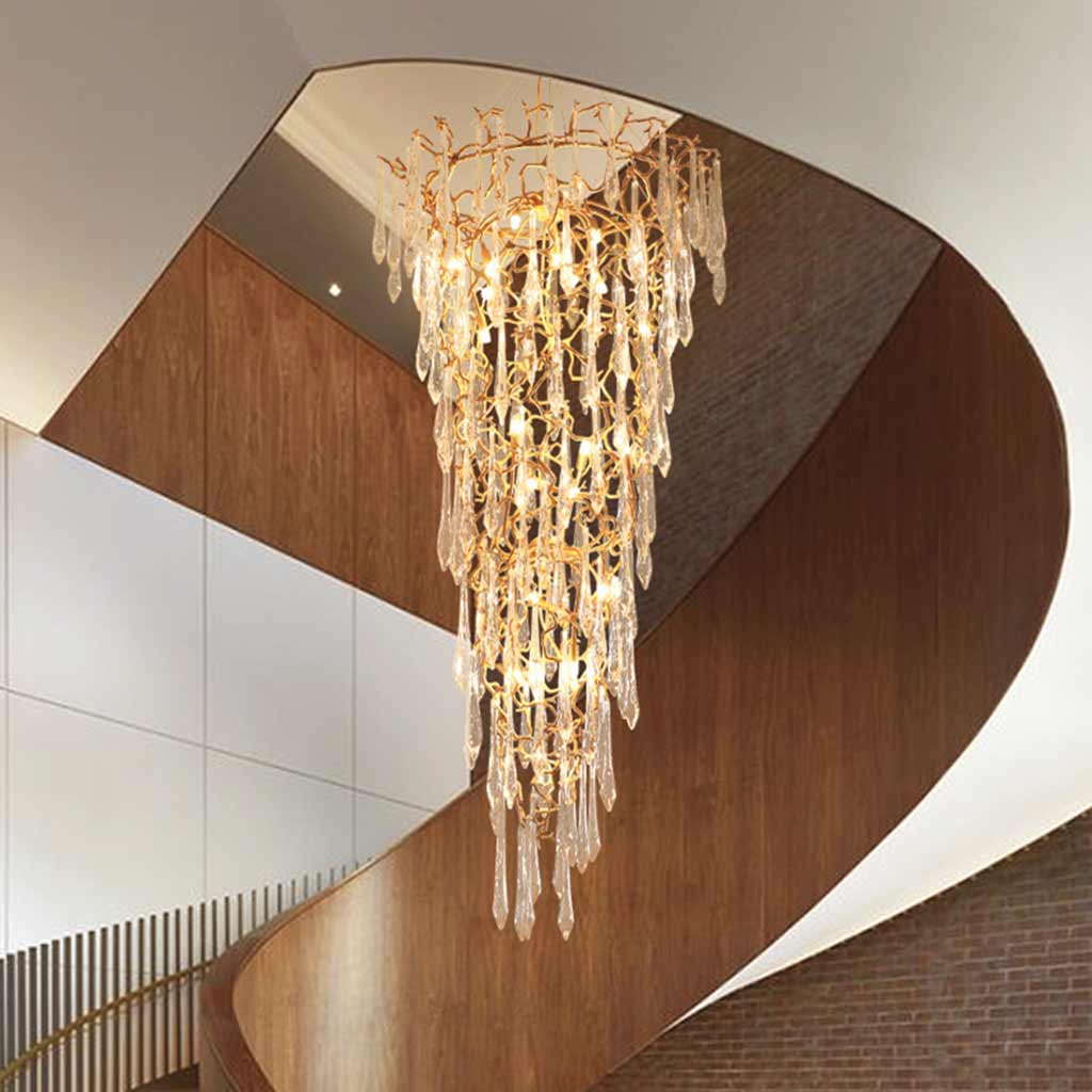 Chandelier Luxury Large High Ceiling Branch Brass and Crystal