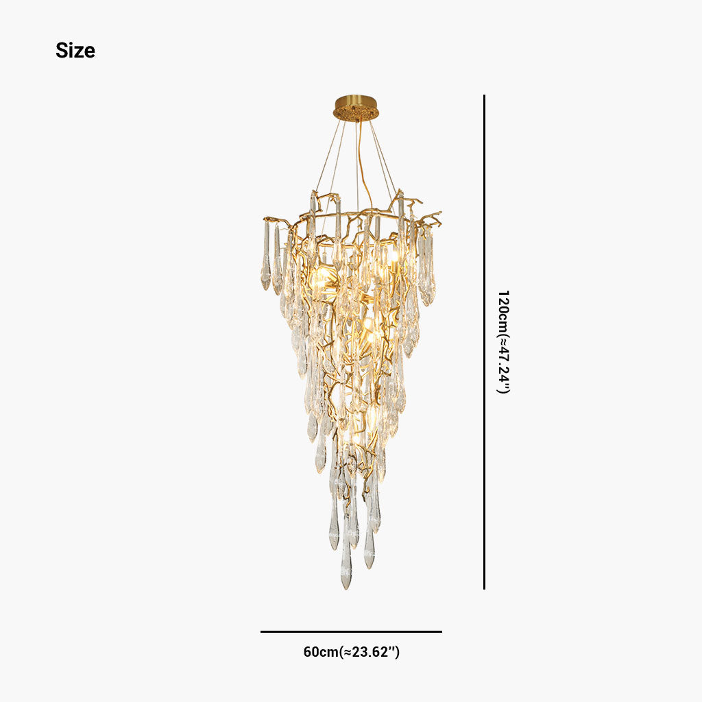Chandelier Luxury Large High Ceiling Branch Brass and Crystal