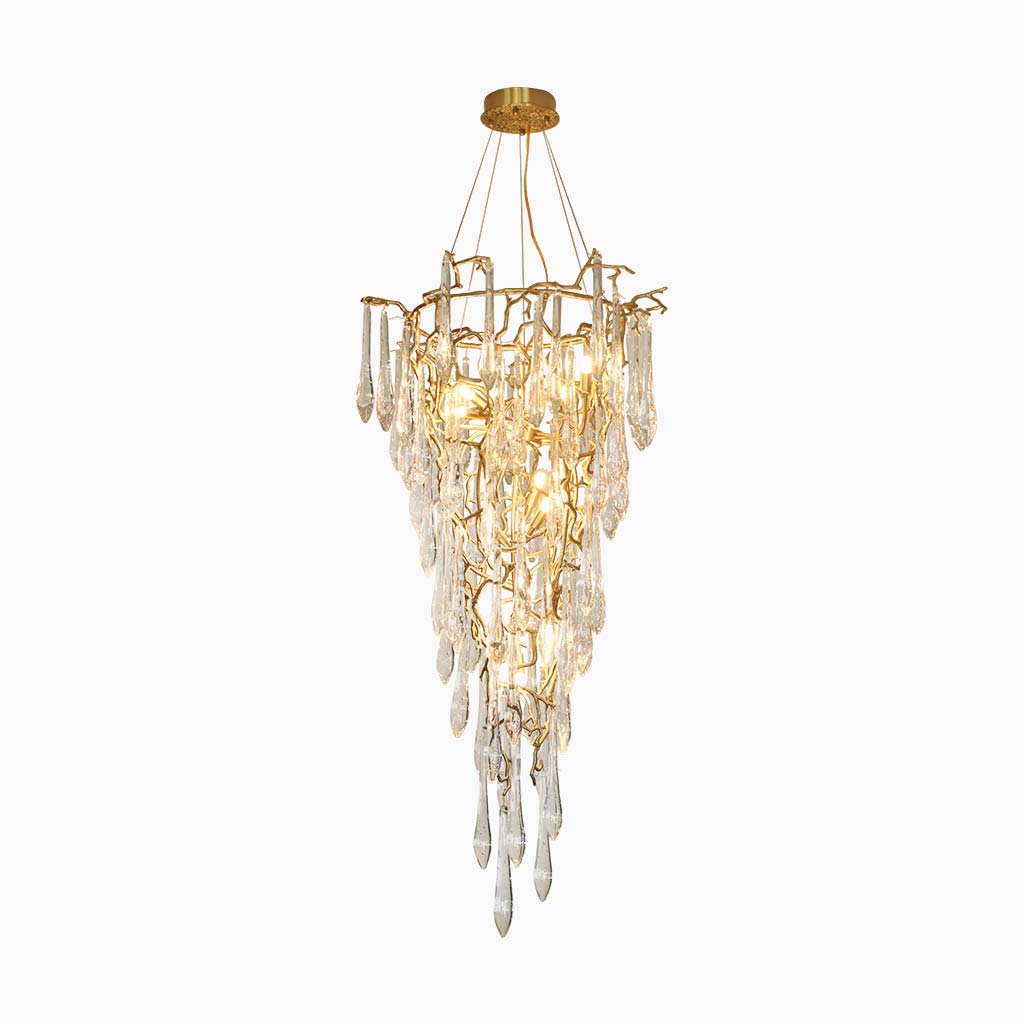 Chandelier Luxury Large High Ceiling Branch Brass and Crystal
