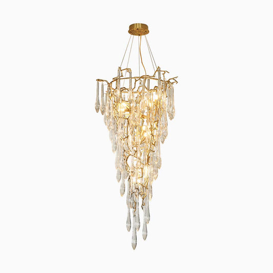 Chandelier Luxury Large High Ceiling Branch Brass and Crystal