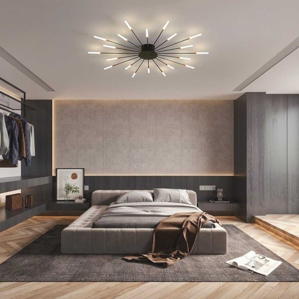 LED Chandelier Ceiling Light Unique Starburst, Black/Gold