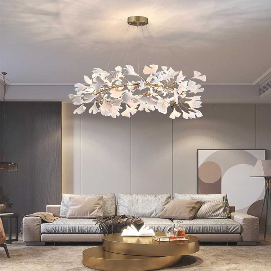 Chandelier Unique Luxury Ceramic White Ginkgo Leaves