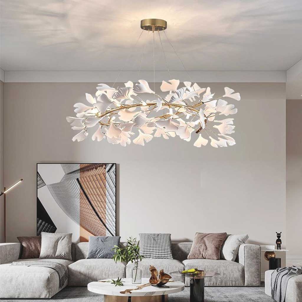 Chandelier Unique Luxury Ceramic White Ginkgo Leaves