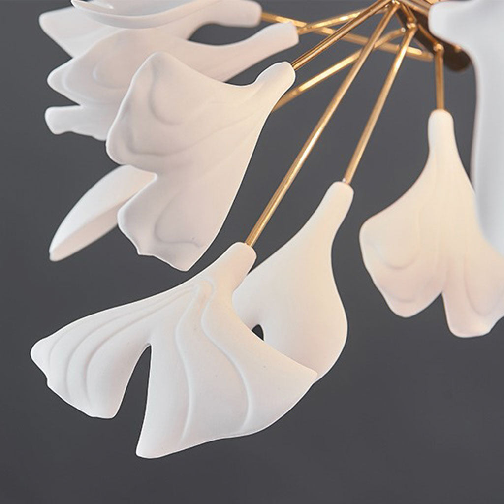 Chandelier Unique Luxury Ceramic White Ginkgo Leaves