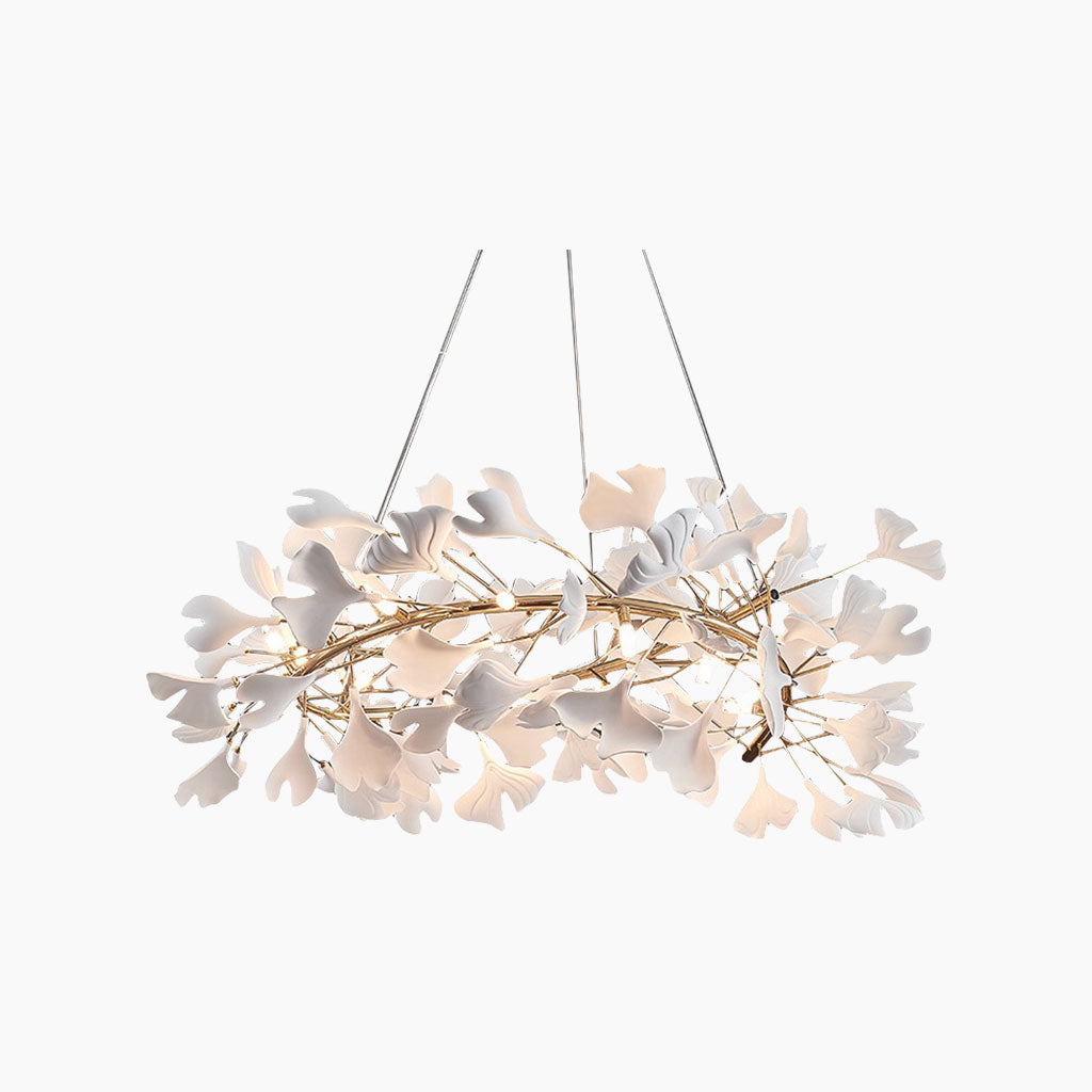 Chandelier Unique Luxury Ceramic White Ginkgo Leaves