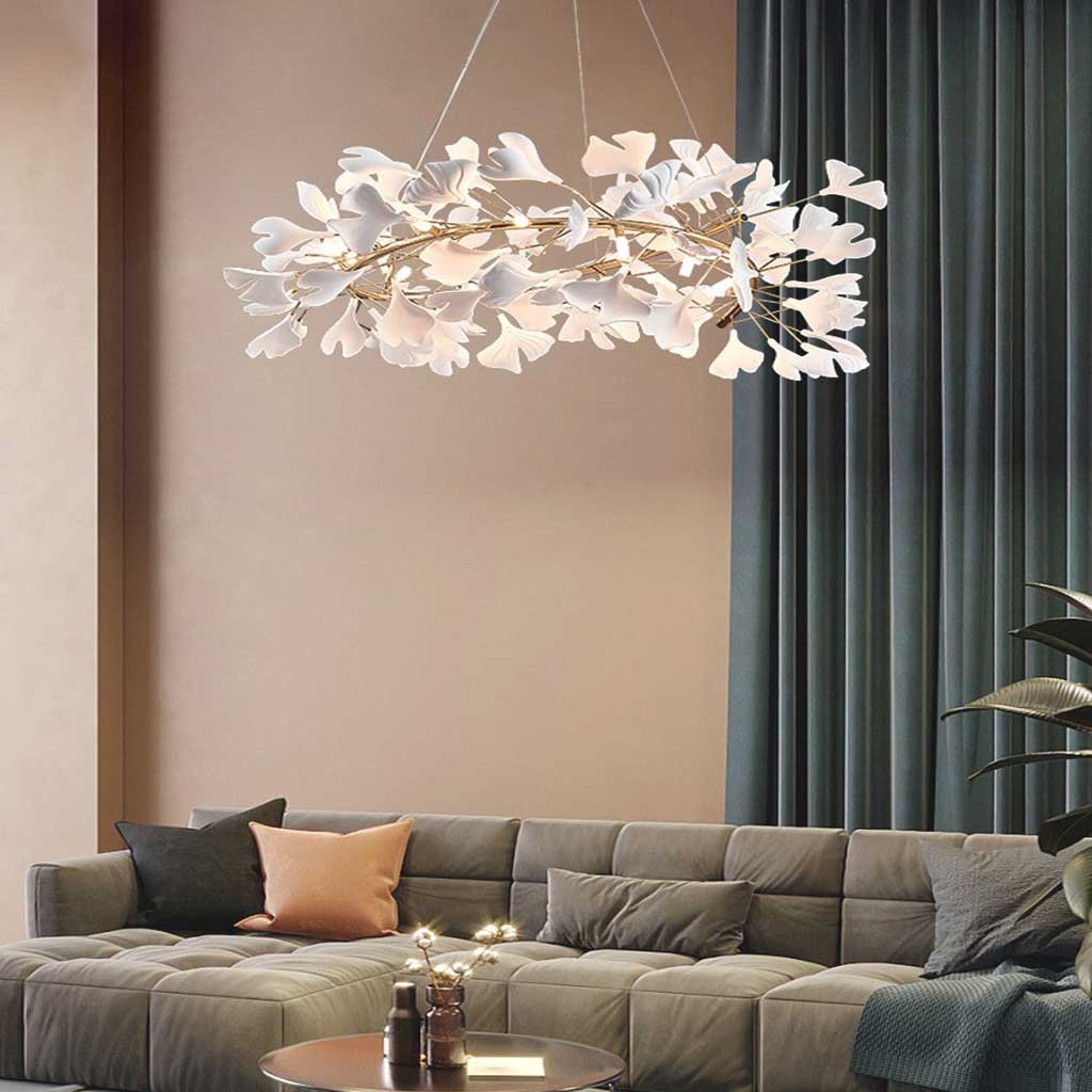 Chandelier Unique Luxury Ceramic White Ginkgo Leaves