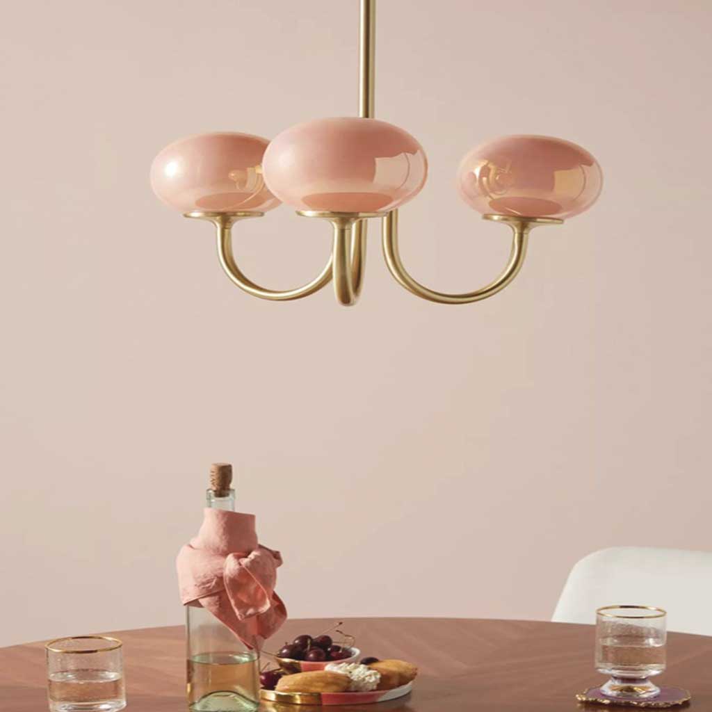 Chandelier Elegant Cream French Glass Ball, Pink / White