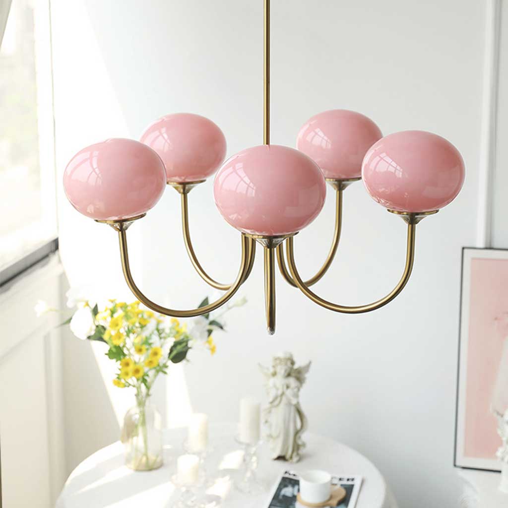 Chandelier Elegant Cream French Glass Ball, Pink / White