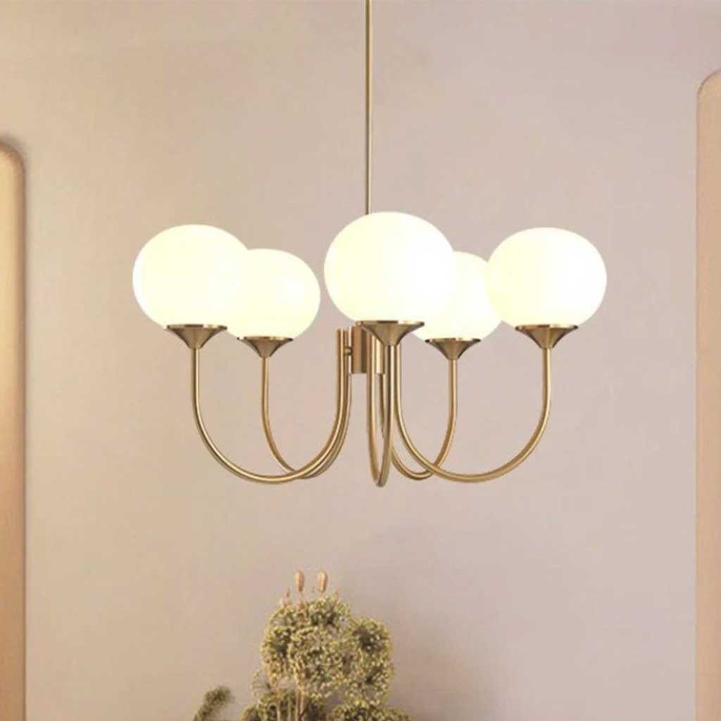 Chandelier Elegant Cream French Glass Ball, Pink / White