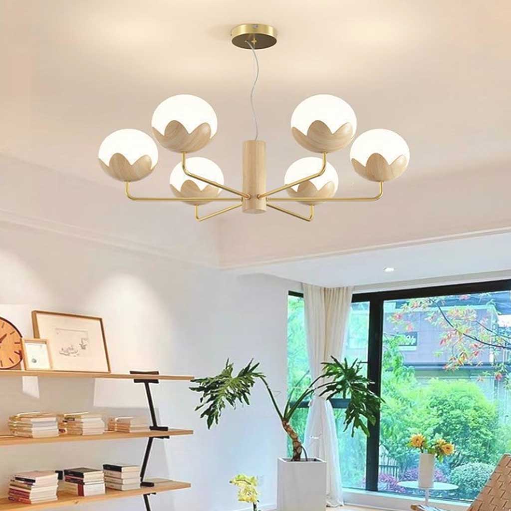 Chandelier Nordic Glamorous Cream Globe Flower Bud