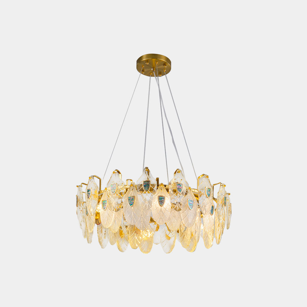 Chandelier Luxurious Crystal Glass Feather, Gold