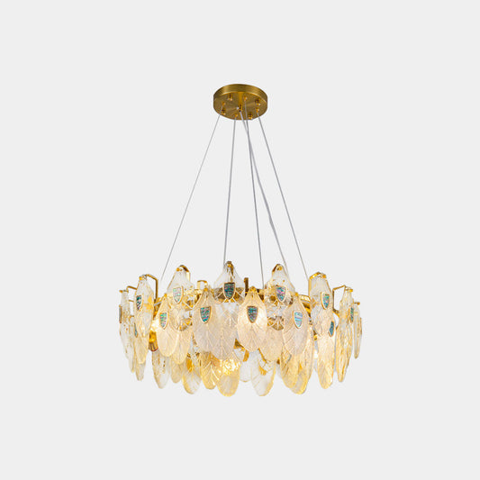 Chandelier Luxurious Crystal Glass Feather, Gold