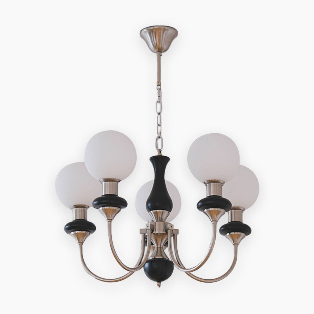 Chandelier French Mid-Century Wood Glass Ball, 2 Colors