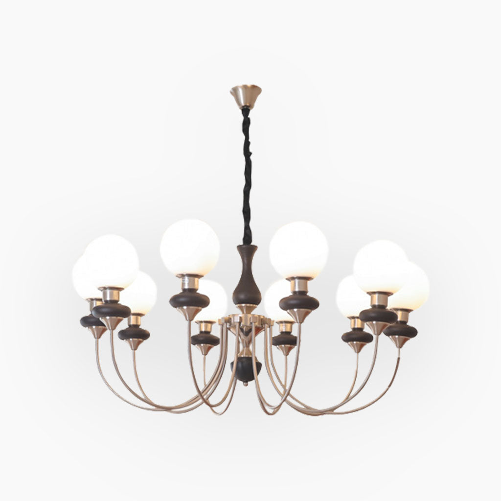 Chandelier French Mid-Century Wood Glass Ball, 2 Colors