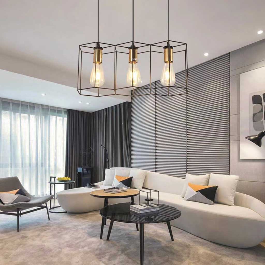 Chandelier Pendant Light Industrial Geometric Metal Frame, Black