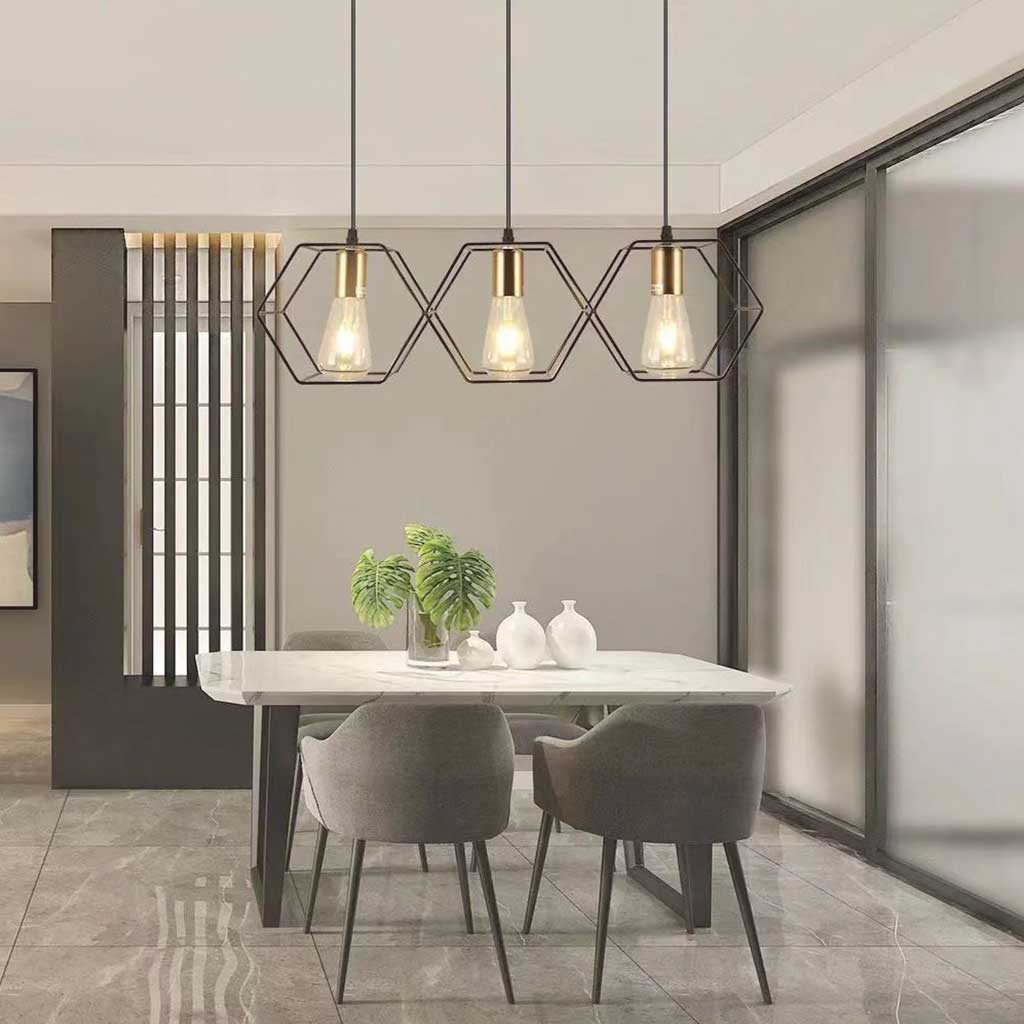Chandelier Pendant Light Industrial Geometric Metal Frame, Black