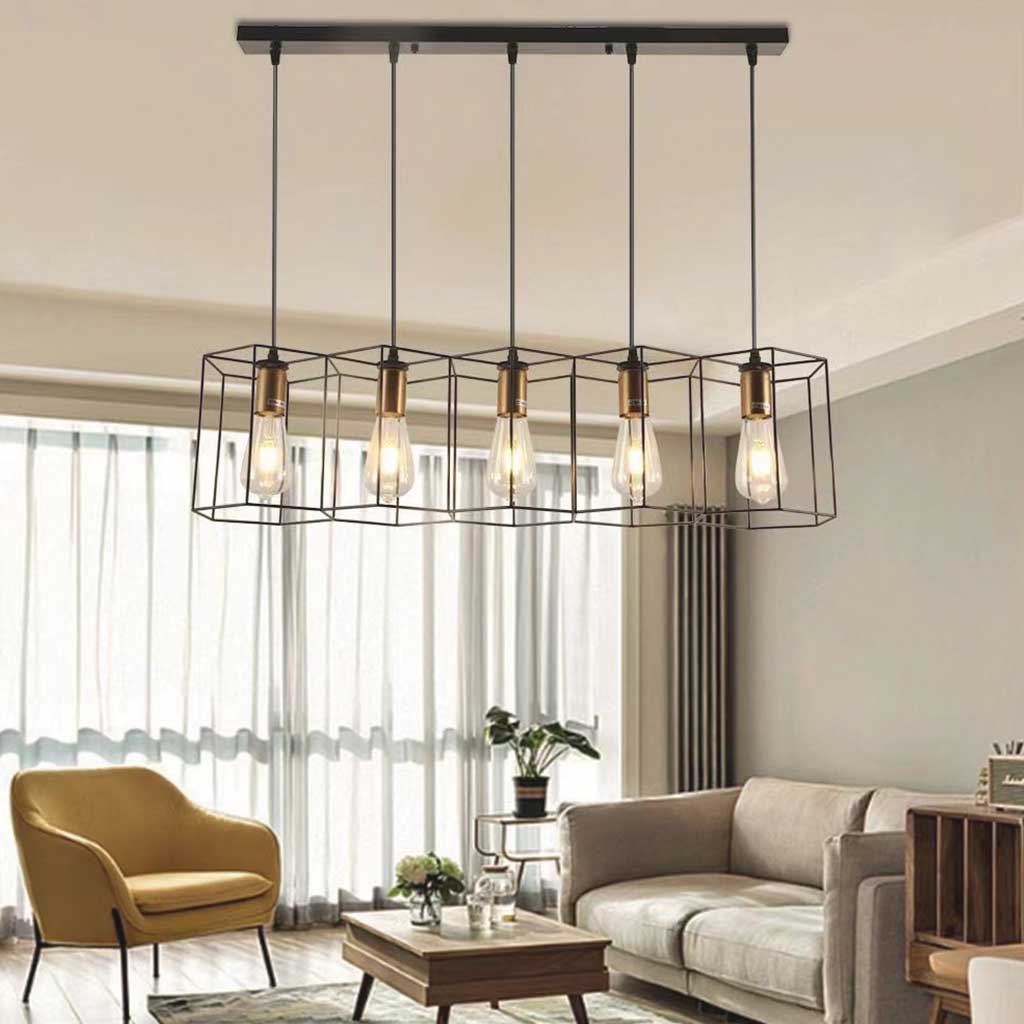 Chandelier Pendant Light Industrial Geometric Metal Frame, Black