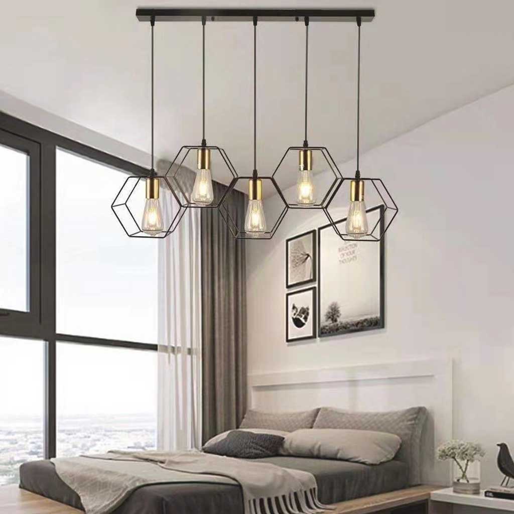 Chandelier Pendant Light Industrial Geometric Metal Frame, Black
