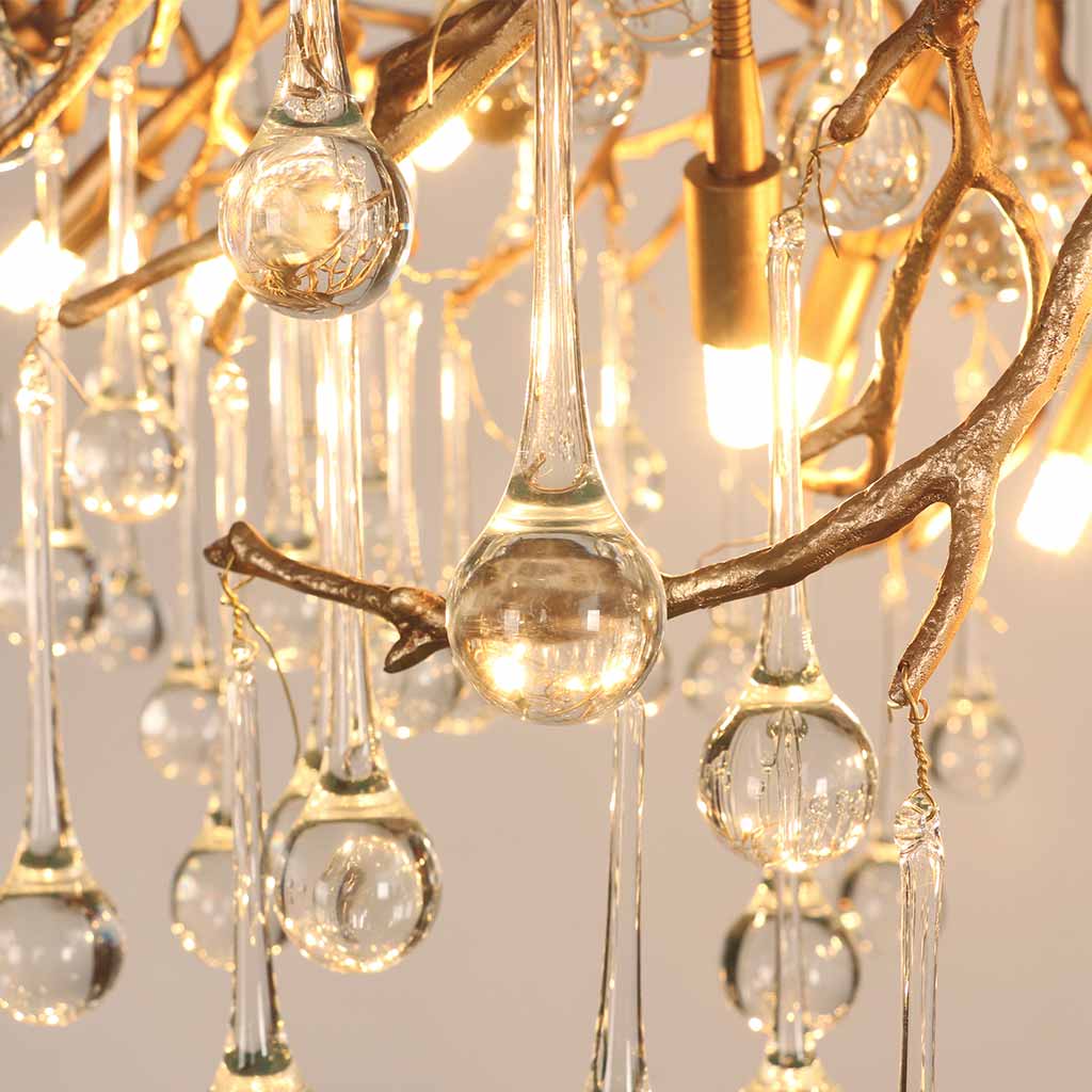 Chandelier Luxury Branch Glass Brass Water Drop