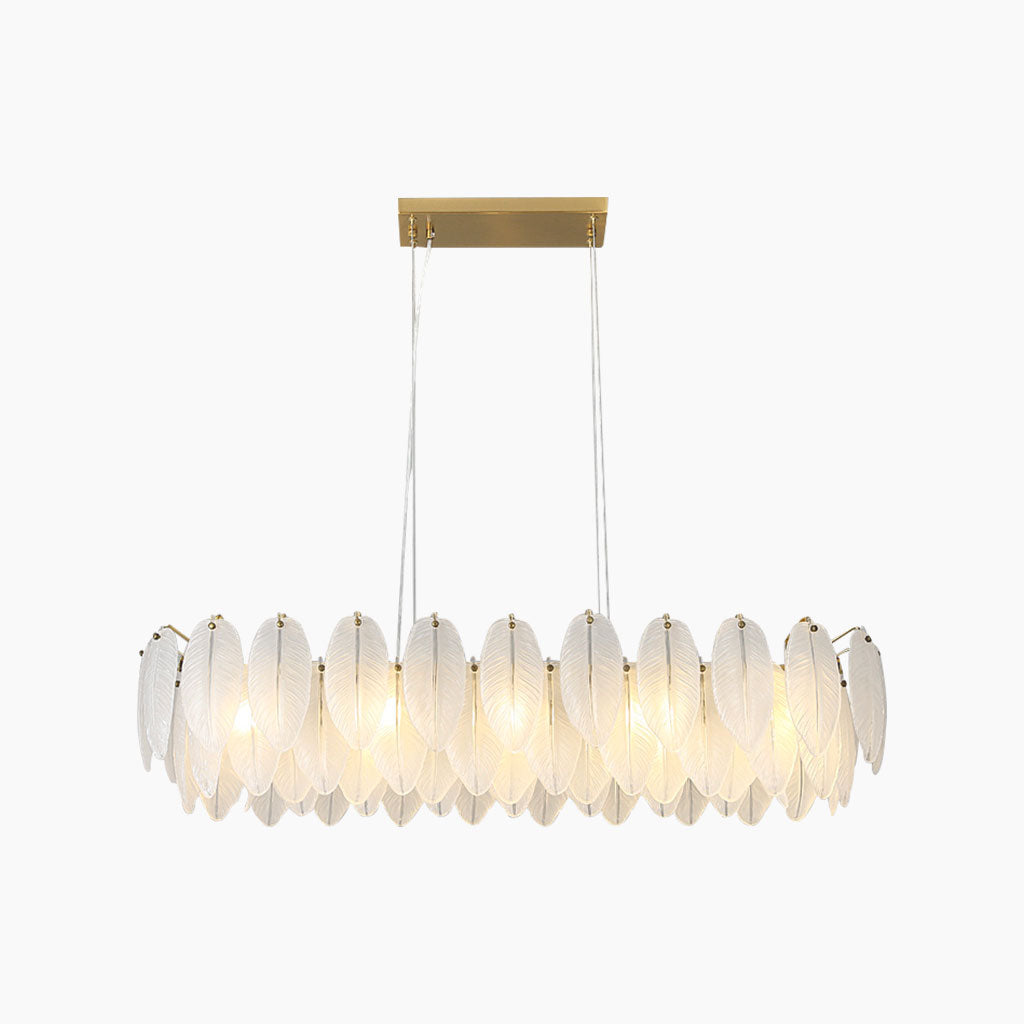 Chandelier Luxury Glass Feather Round / Rectangular, Gold&White