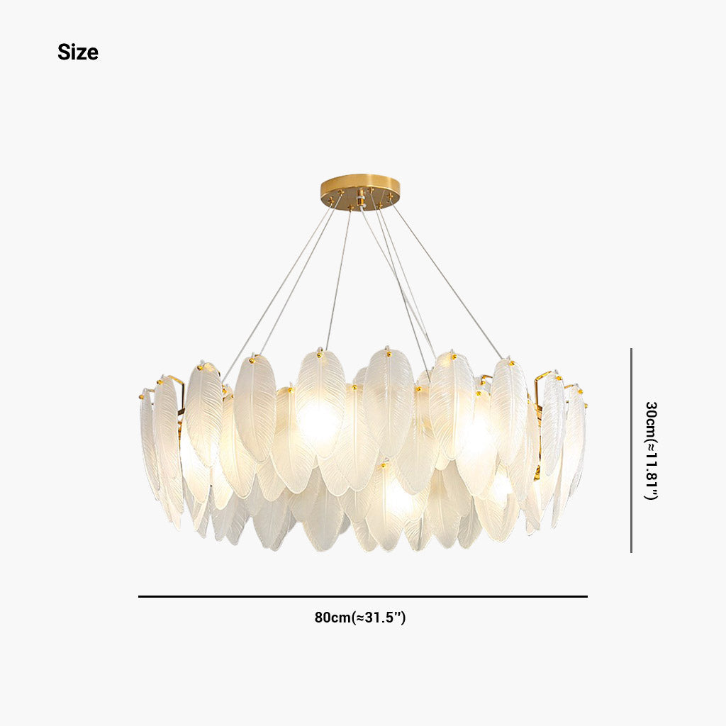 Chandelier Luxury Glass Feather Round / Rectangular, Gold&White