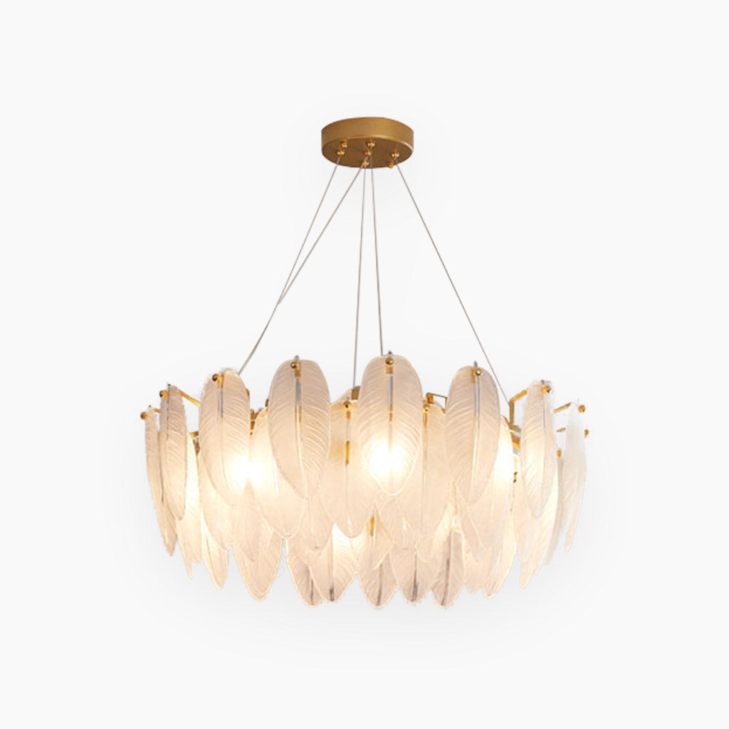Chandelier Luxury Glass Feather Round / Rectangular, Gold&White
