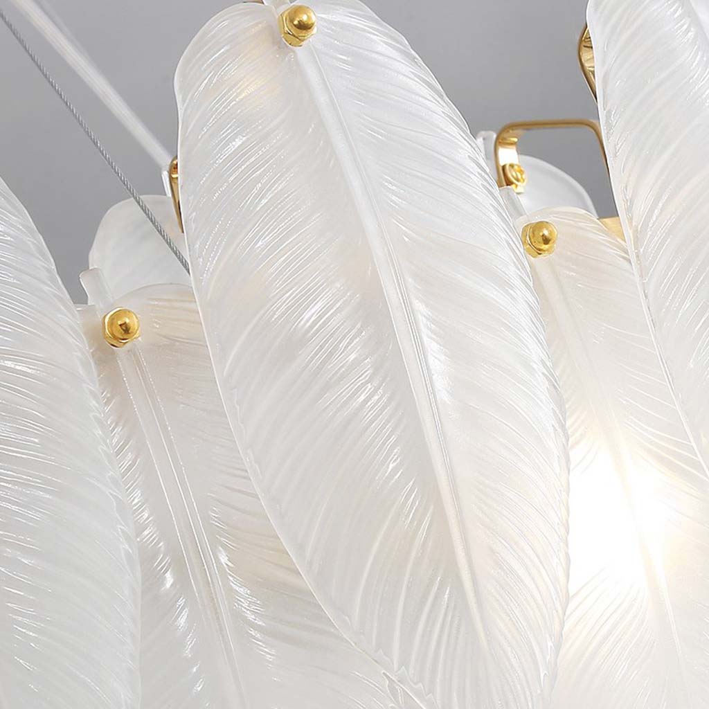 Chandelier Luxury Glass Feather Round / Rectangular, Gold&White