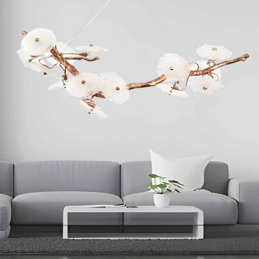 Chandelier Post-Modern High Ceiling Artistic Brass Branch Lotus