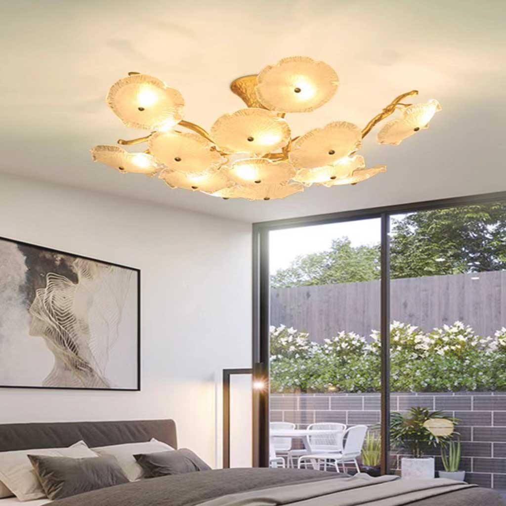 Chandelier Post-Modern High Ceiling Artistic Brass Branch Lotus