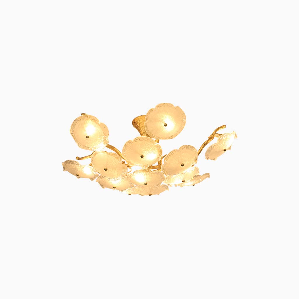 Chandelier Post-Modern High Ceiling Artistic Brass Branch Lotus