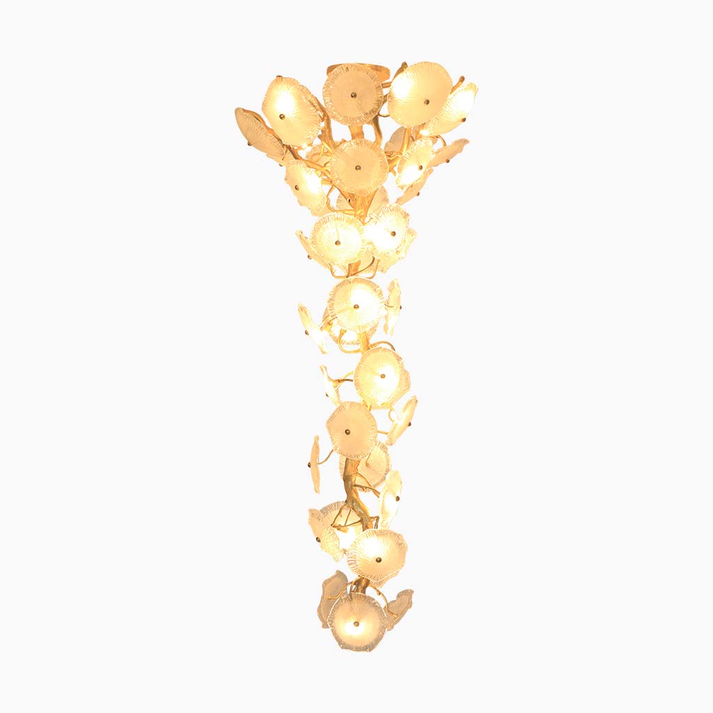 Chandelier Post-Modern High Ceiling Artistic Brass Branch Lotus