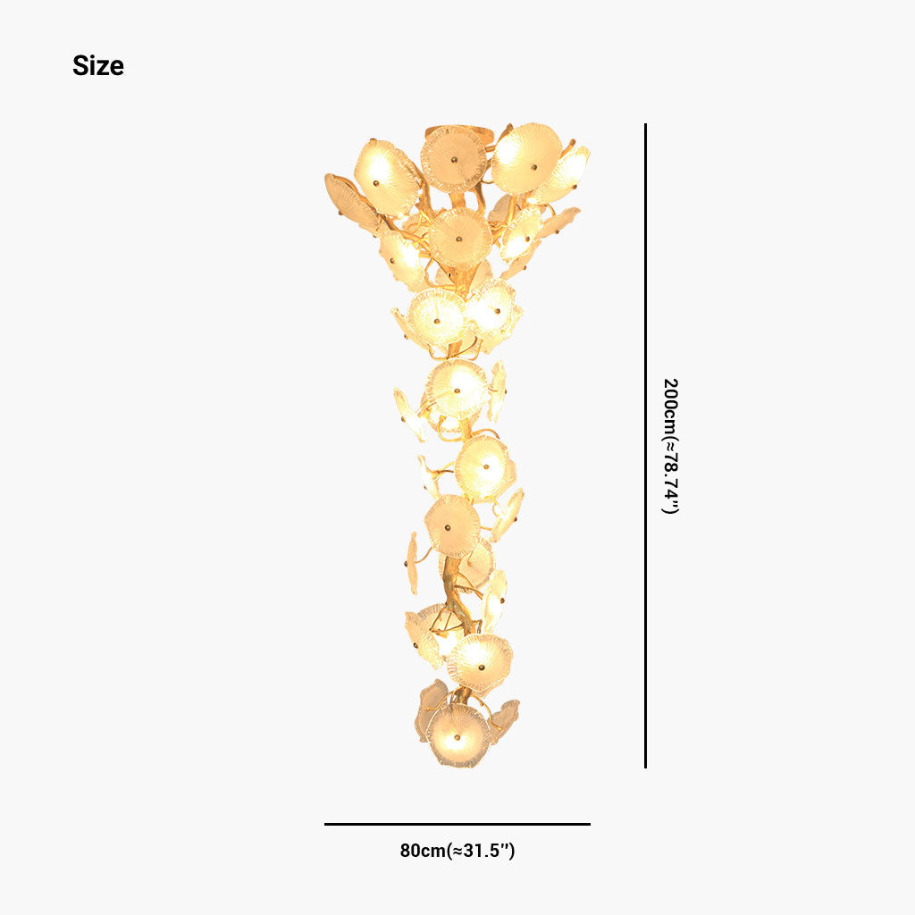 Chandelier Post-Modern High Ceiling Artistic Brass Branch Lotus