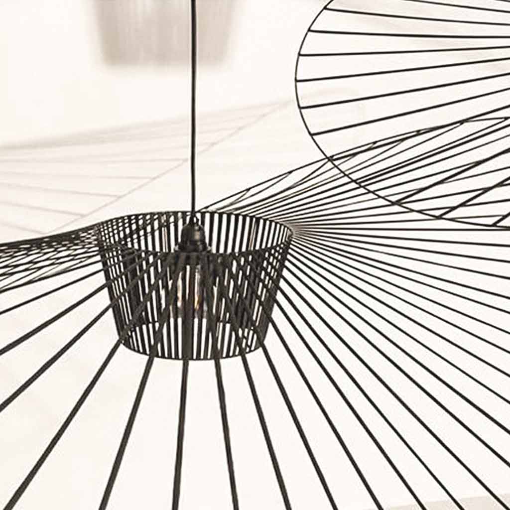 Chandelier Hanging Light Large Retro Straw Hat Black