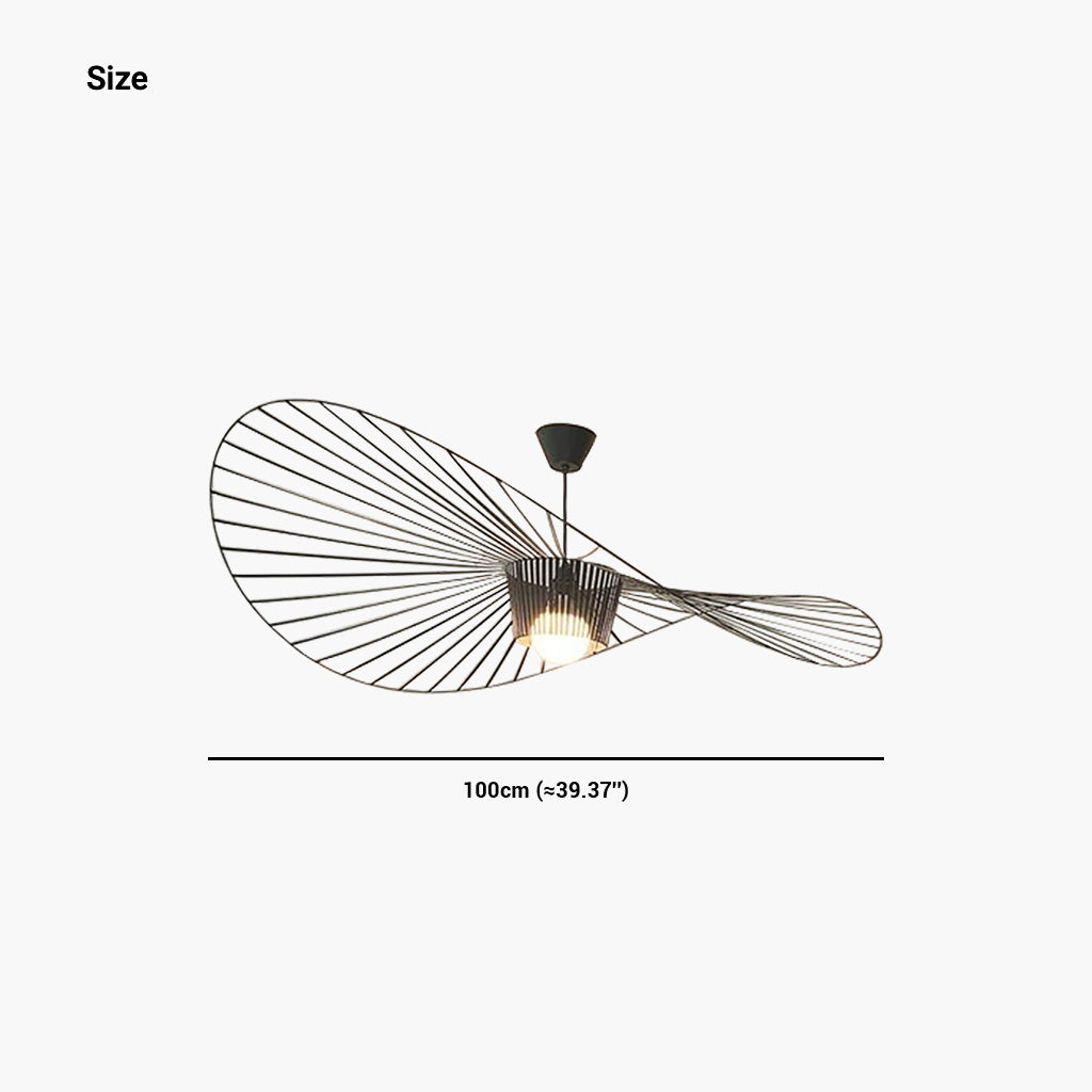 Chandelier Hanging Light Large Retro Straw Hat Black