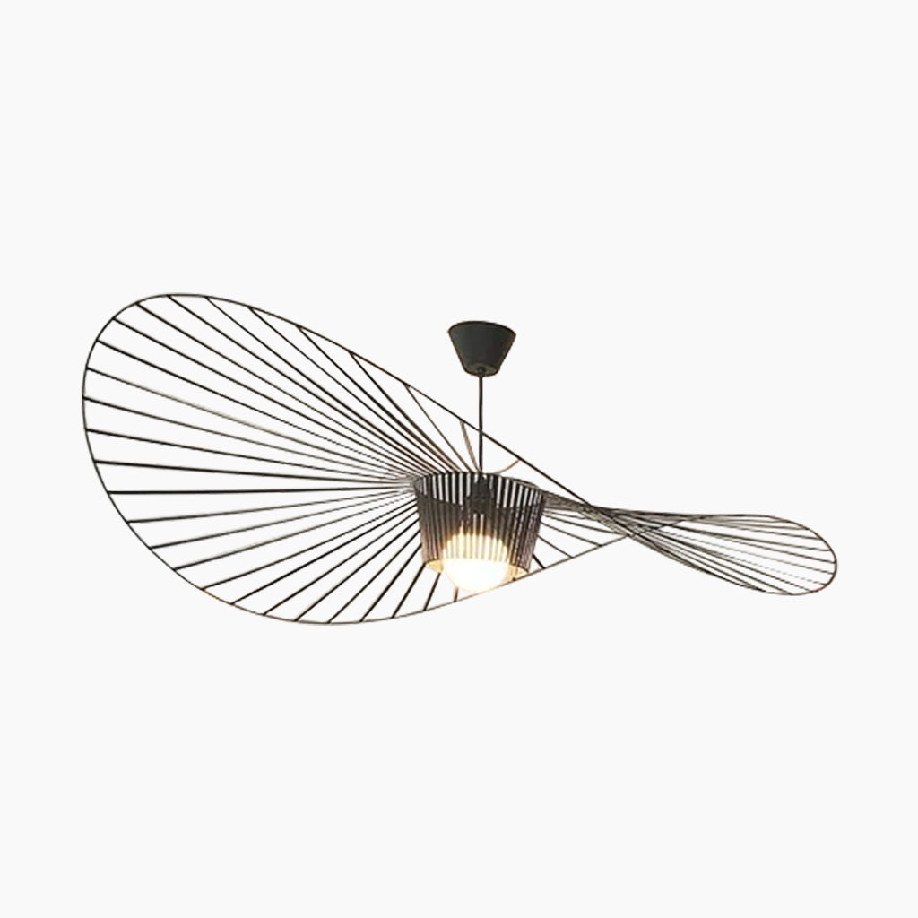 Chandelier Hanging Light Large Retro Straw Hat Black