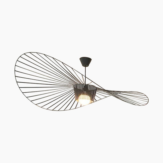 Chandelier Hanging Light Large Retro Straw Hat Black