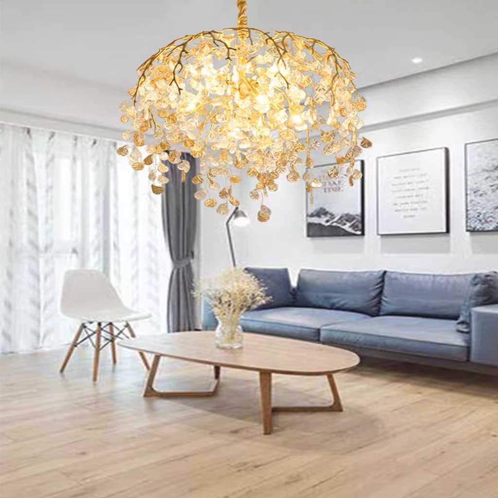 Chandelier Glamorous Leaf Arch Branch, Brass & Glass