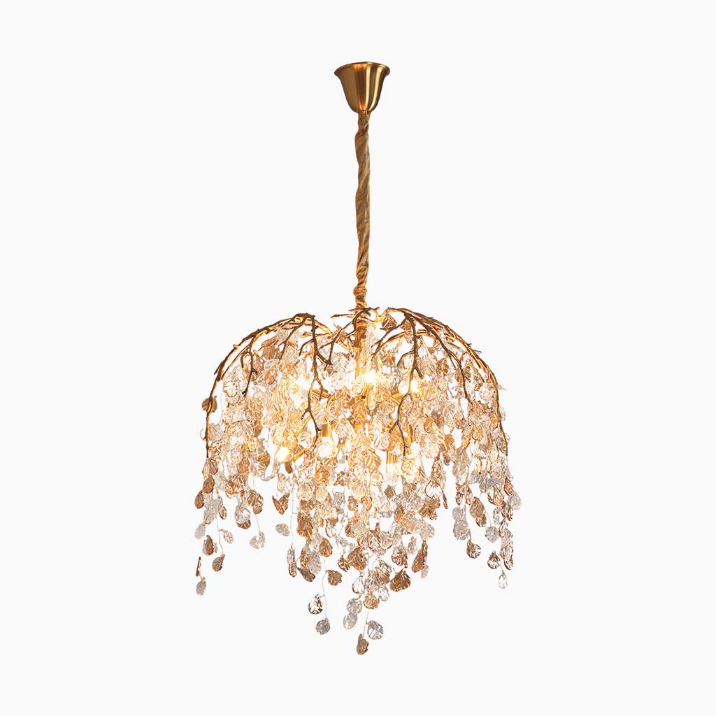 Chandelier Glamorous Leaf Arch Branch, Brass & Glass