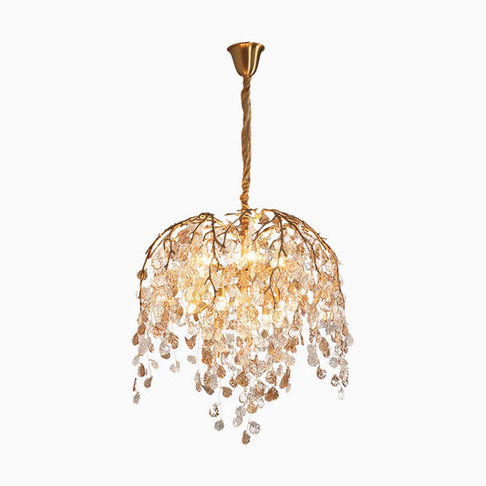 Chandelier Glamorous Leaf Arch Branch, Brass & Glass