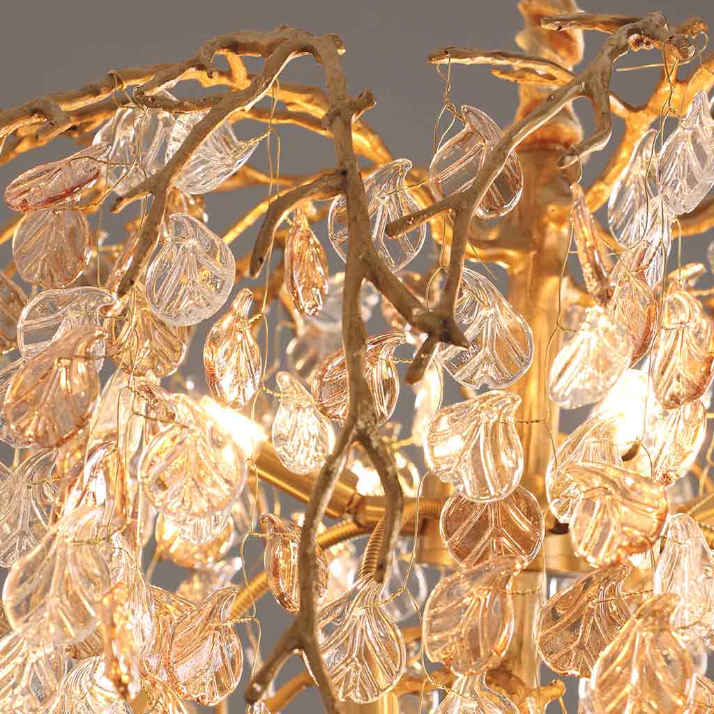 Chandelier Glamorous Leaf Arch Branch, Brass & Glass