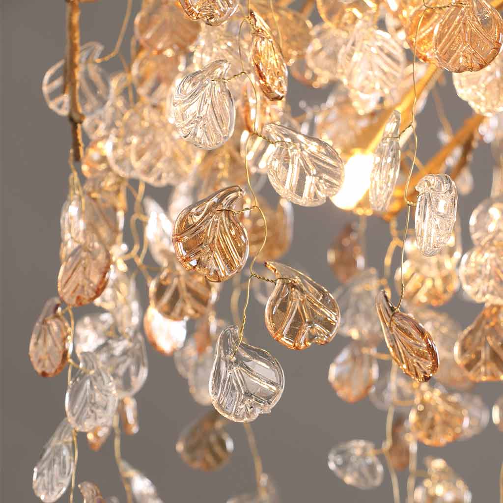 Chandelier Glamorous Leaf Arch Branch, Brass & Glass