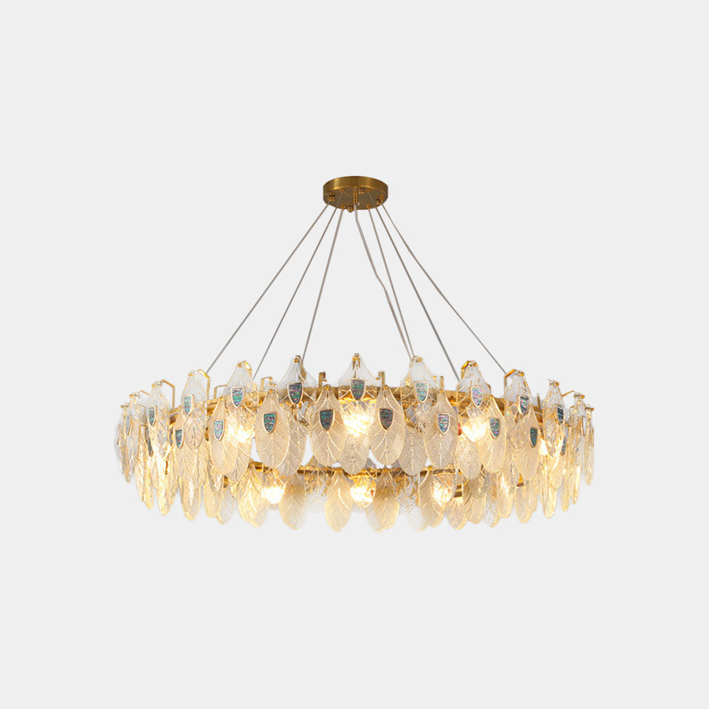 Chandelier Luxurious Crystal Glass Feather, Gold