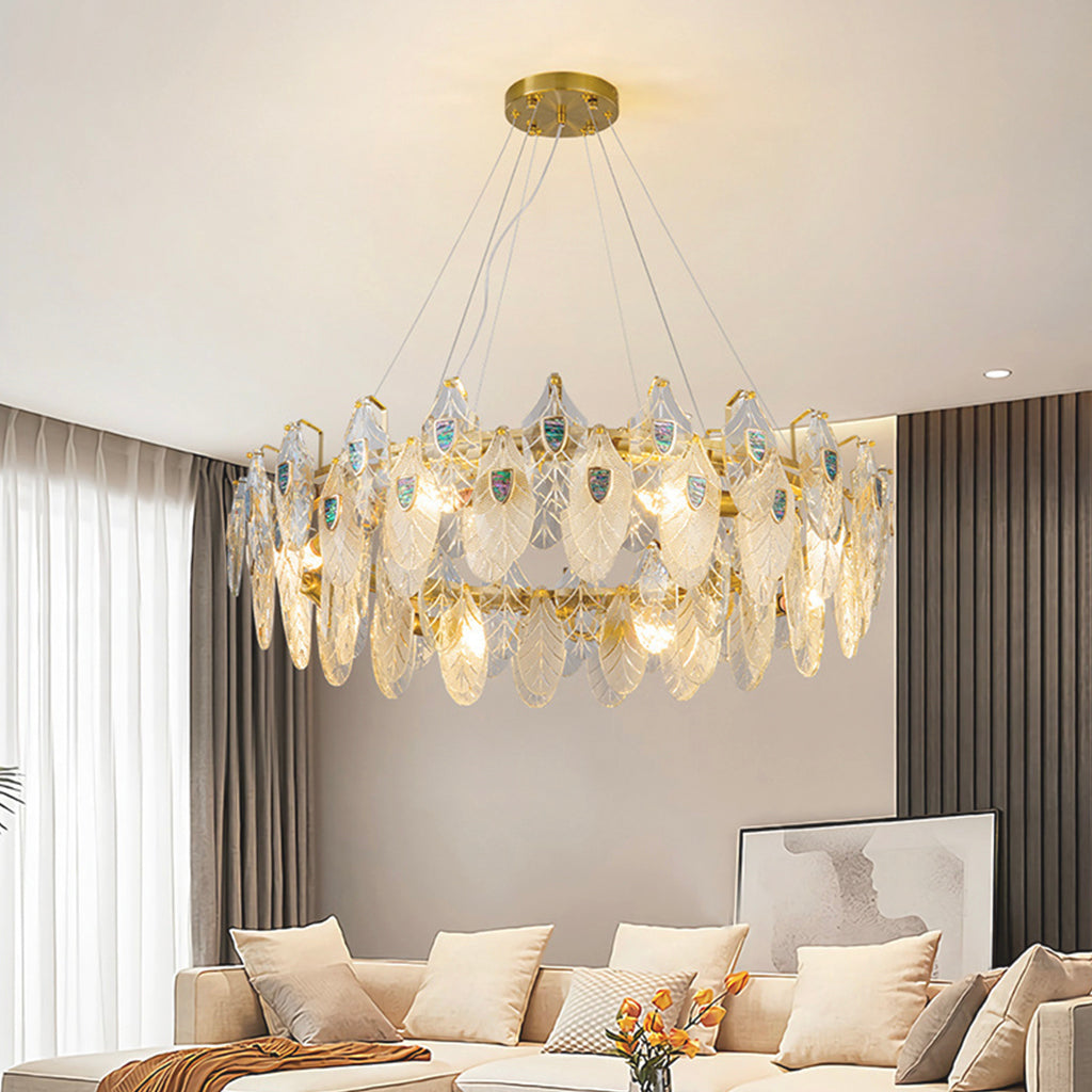 Chandelier Luxurious Crystal Glass Feather, Gold