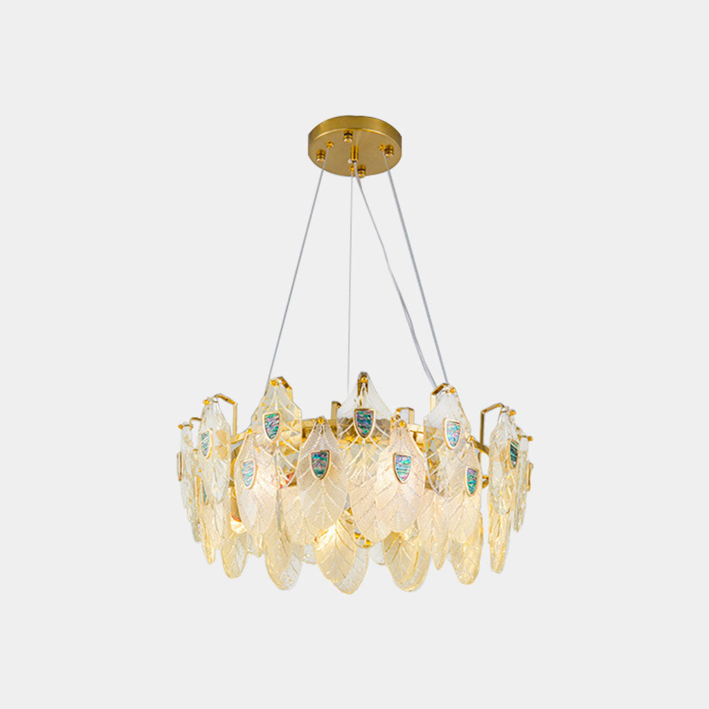 Chandelier Luxurious Crystal Glass Feather, Gold