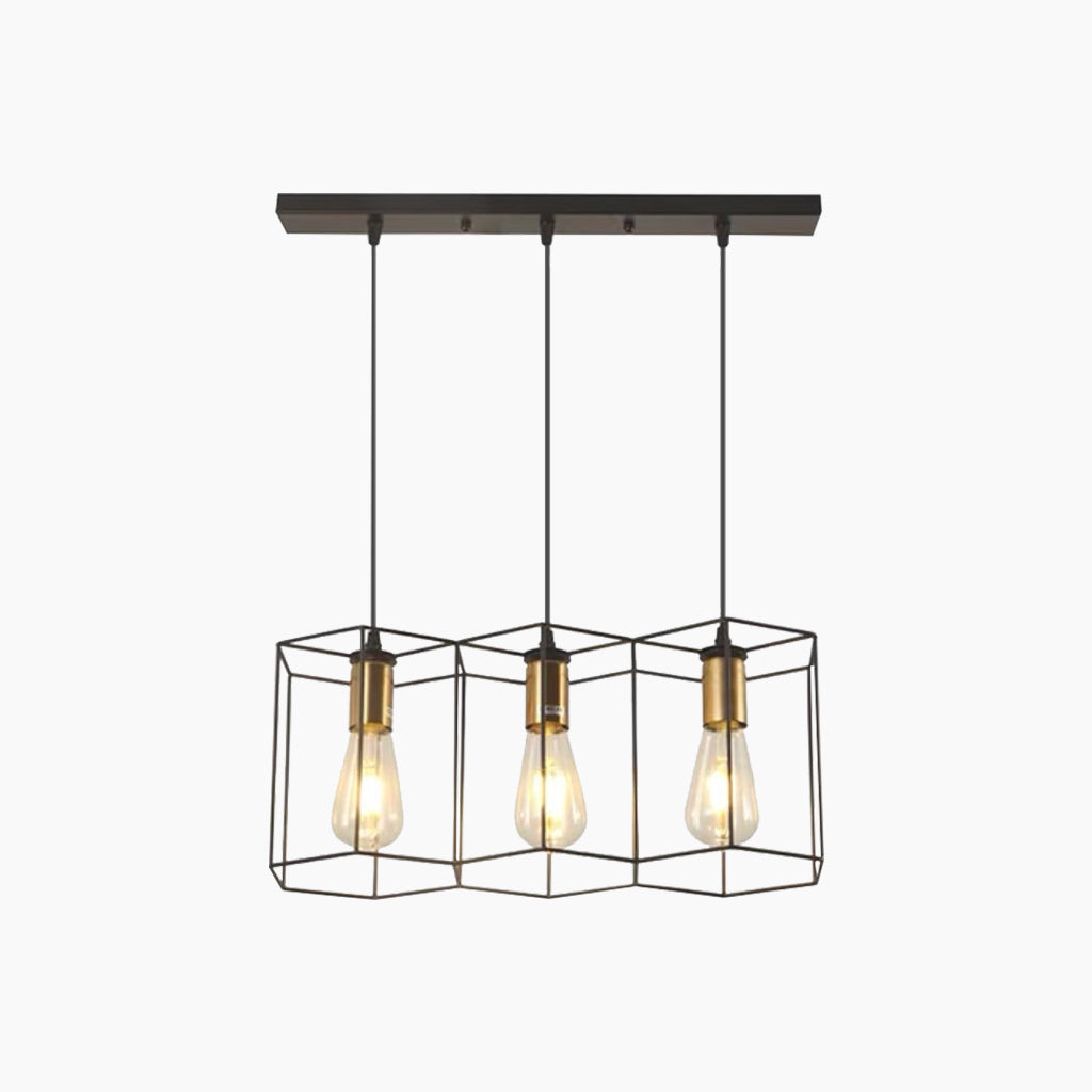 Chandelier Pendant Light Industrial Geometric Metal Frame, Black