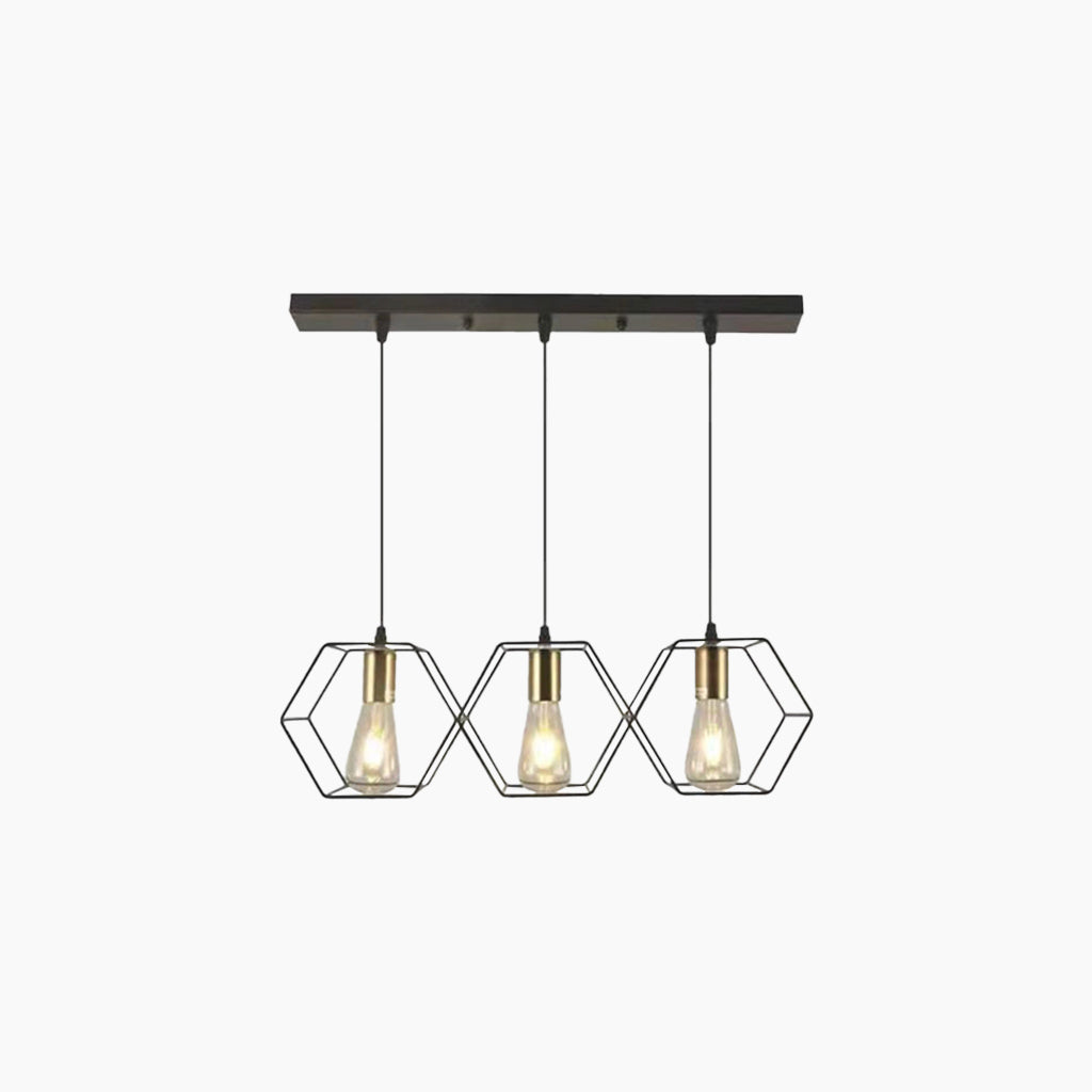 Chandelier Pendant Light Industrial Geometric Metal Frame, Black